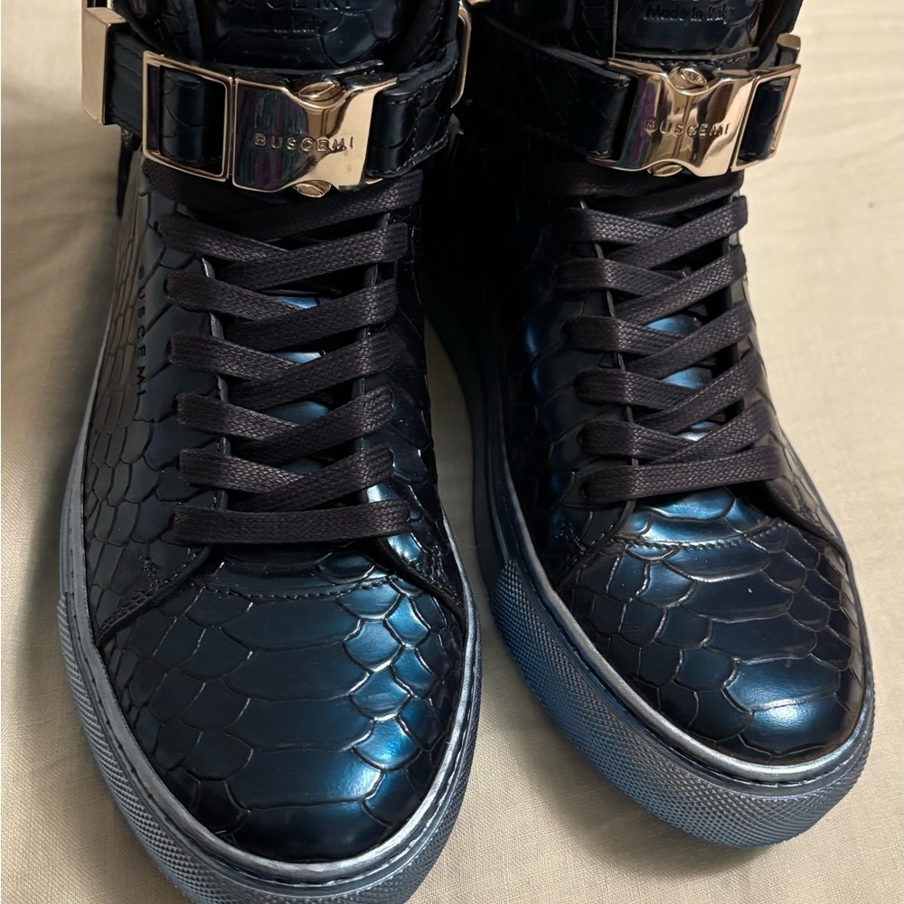 Buscemi Navy Python-Embossed Sneakers - Picture 6 of 9